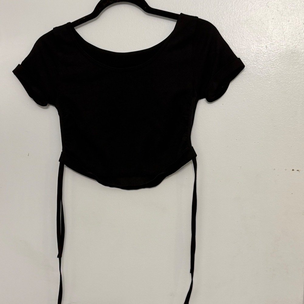 Y2K Ribbed Black Milkmaid Crop Top Grunge Whimsigoth Fairy Festival Witchy Sz M